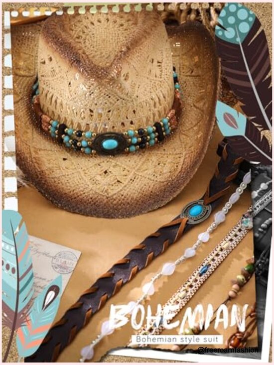 Straw Cowboy Hat with 6 Interchangeable Bands